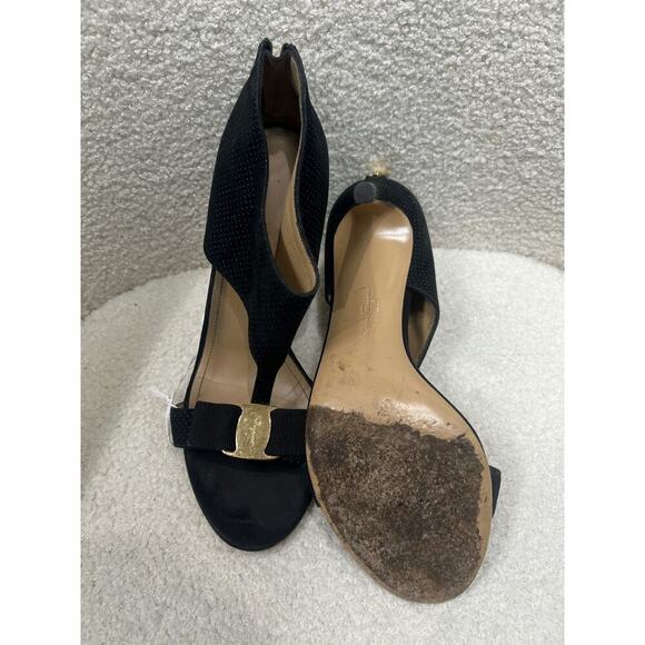 Salvatore Ferragamo Black Suede Heels - Women's Size 37.5 - Picture 2 of 6